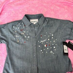 Karl Lagerfeld Kids' Embellished Chambray Shirt - Blue